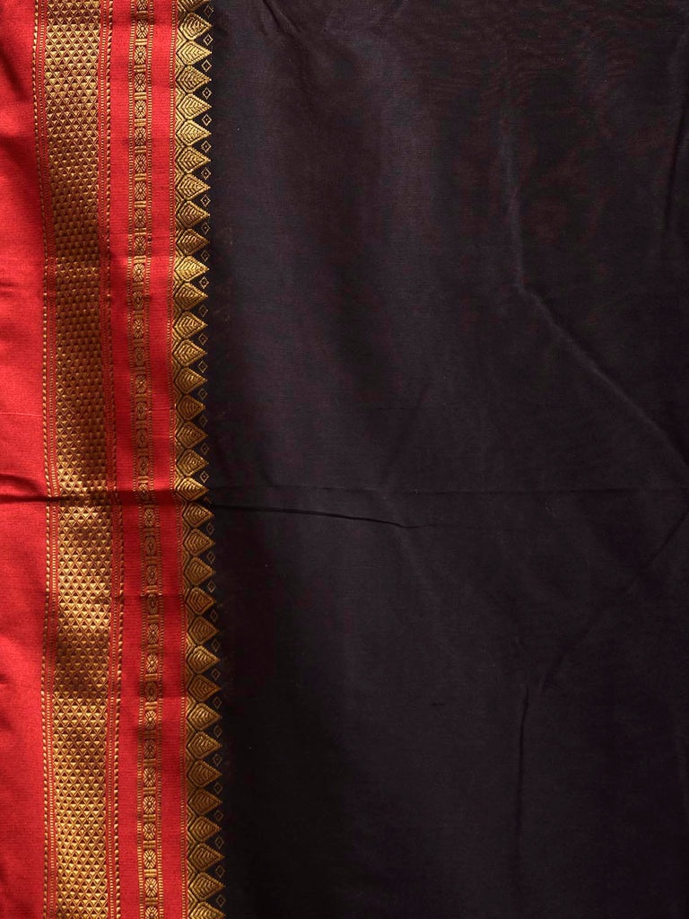 Black and Red ilkal Cotton Viscose Plain Saree with Contrast Pallu Design il0122