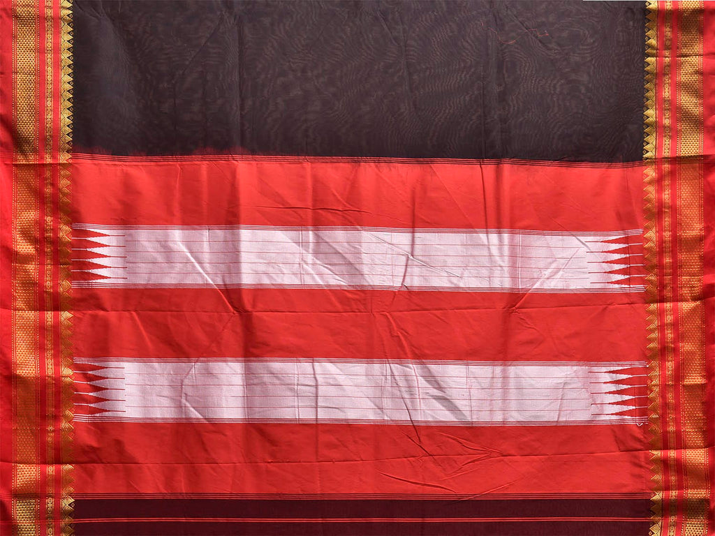 Black and Red ilkal Cotton Viscose Plain Saree with Contrast Pallu Design il0122