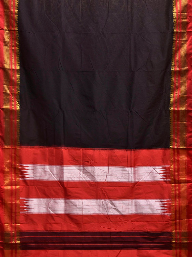 Black and Red ilkal Cotton Viscose Plain Saree with Contrast Pallu Design il0122