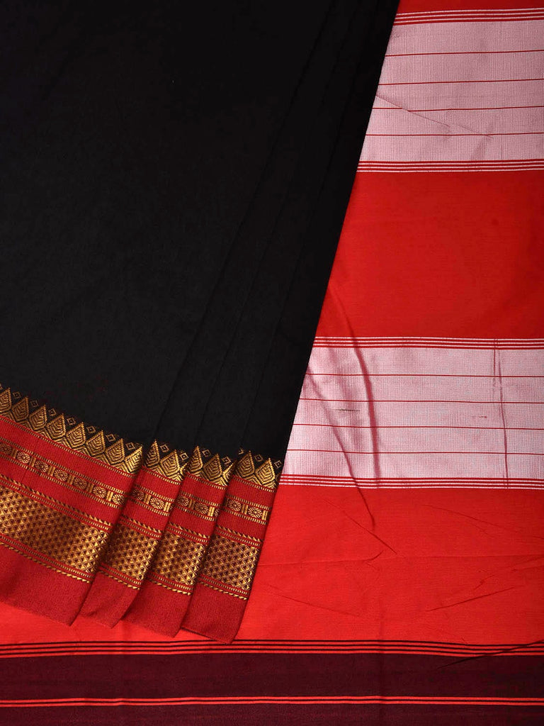 Black and Red ilkal Cotton Viscose Plain Saree with Contrast Pallu Design il0122