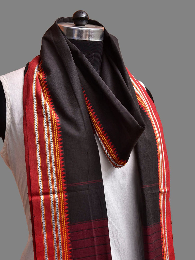 Black and Red Mangalgiri Cotton Handloom Dupatta with Border Design ds3893