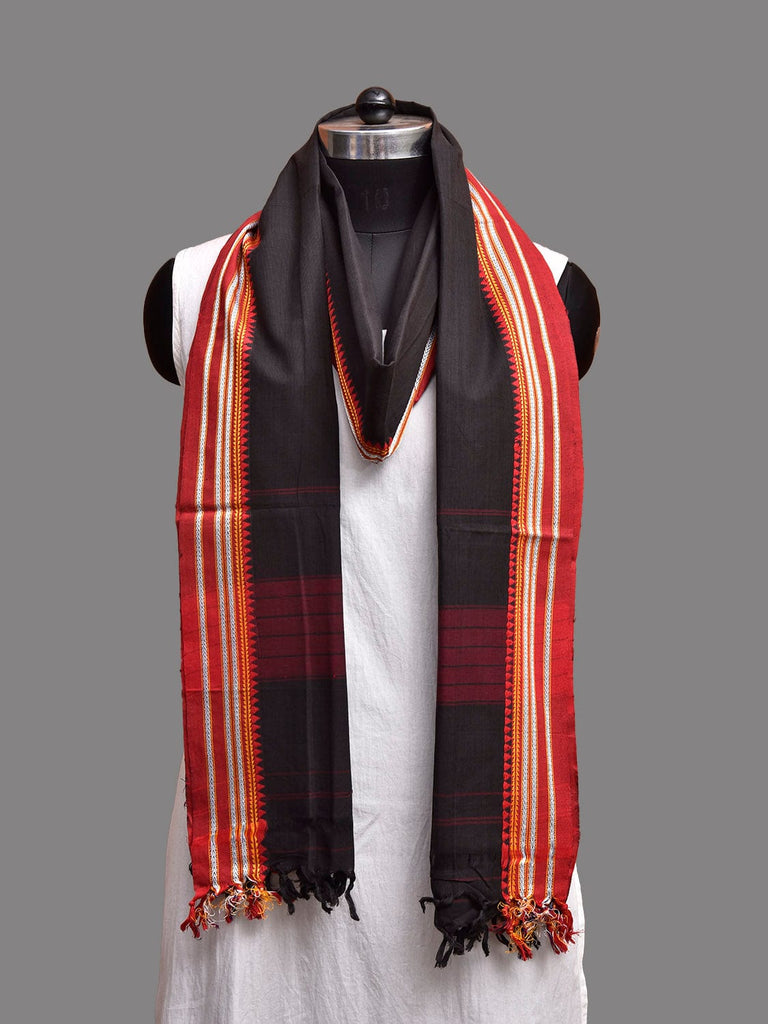 Black and Red Mangalgiri Cotton Handloom Dupatta with Border Design ds3893