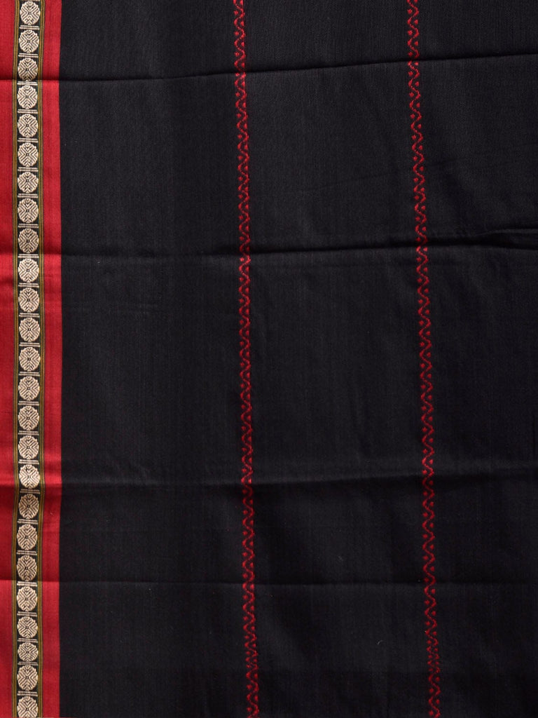 Black and Red Narayanpet Cotton Saree with Strips Design No Blouse np1363