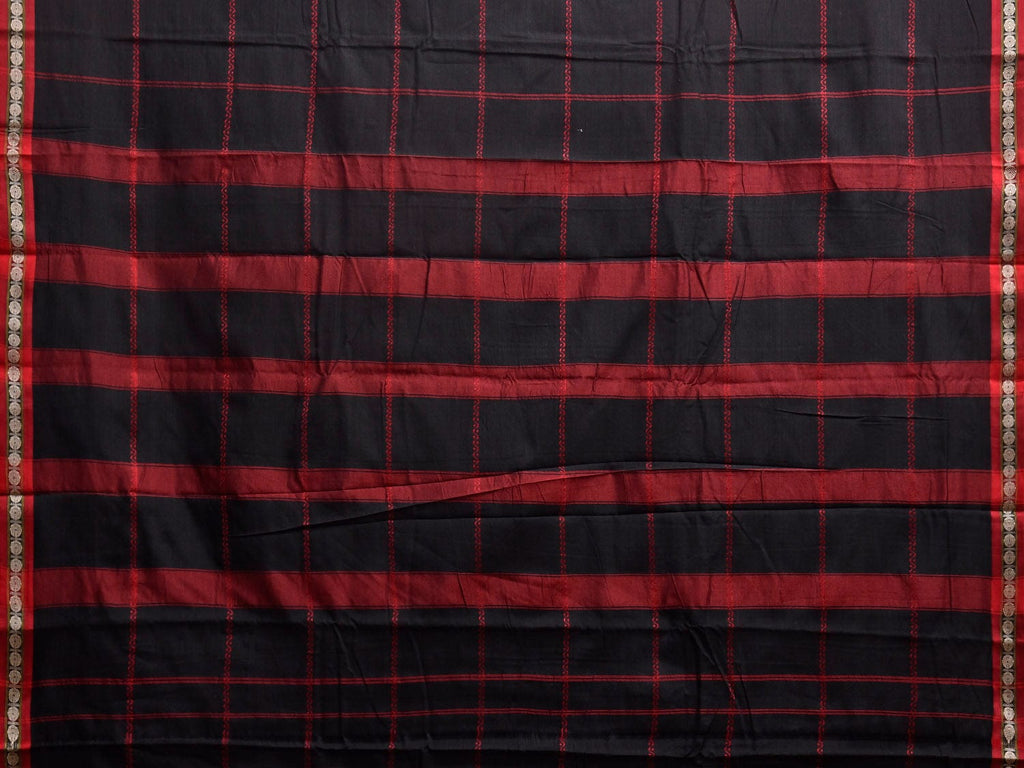 Black and Red Narayanpet Cotton Saree with Strips Design No Blouse np1363
