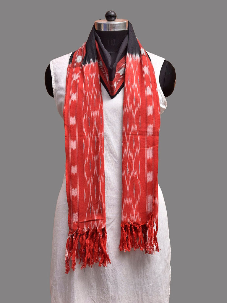 Black and Red Pochampally Ikat Cotton Handloom Dupatta with Grill Design ds3913