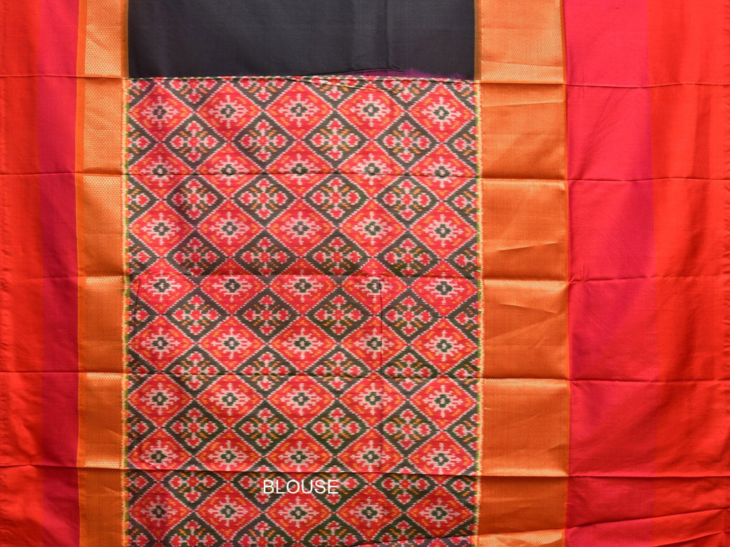 Black and Red Pochampally Ikat Silk Handloom Saree with Big Border Design i0855