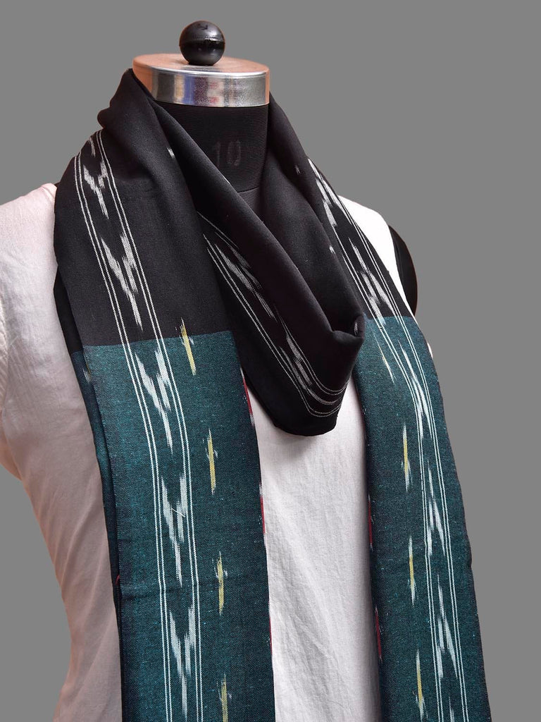 Black and Teal Pochampally Ikat Cotton Handloom Dupatta with Buta Pallu Design ds3914