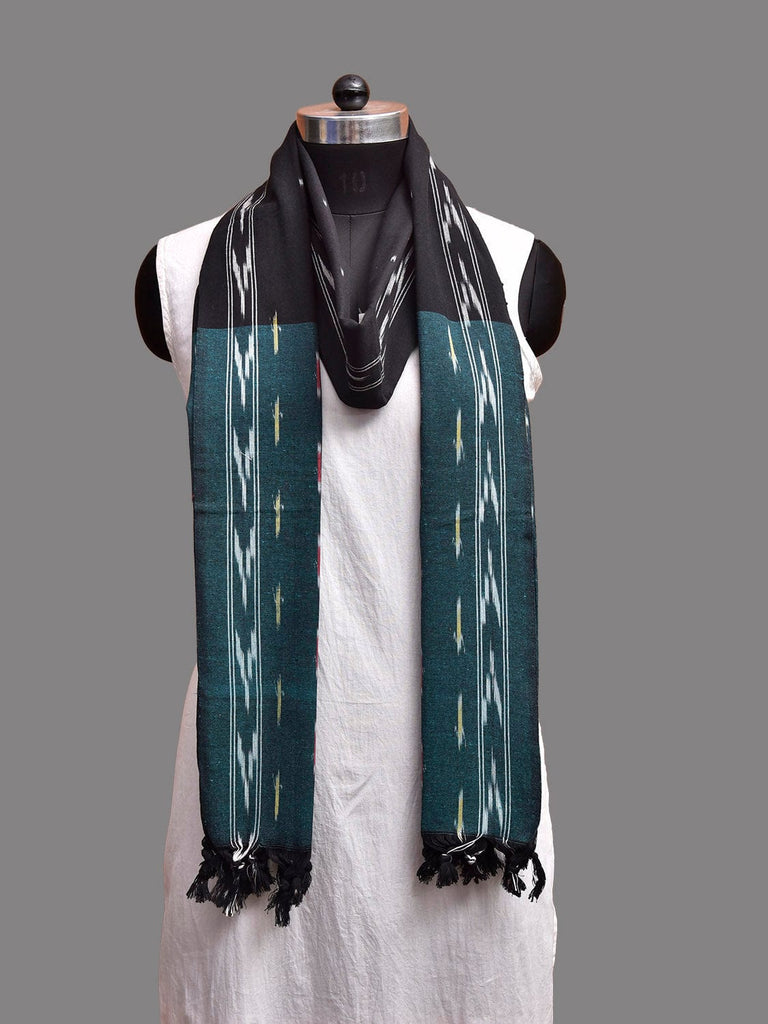 Black and Teal Pochampally Ikat Cotton Handloom Dupatta with Buta Pallu Design ds3914