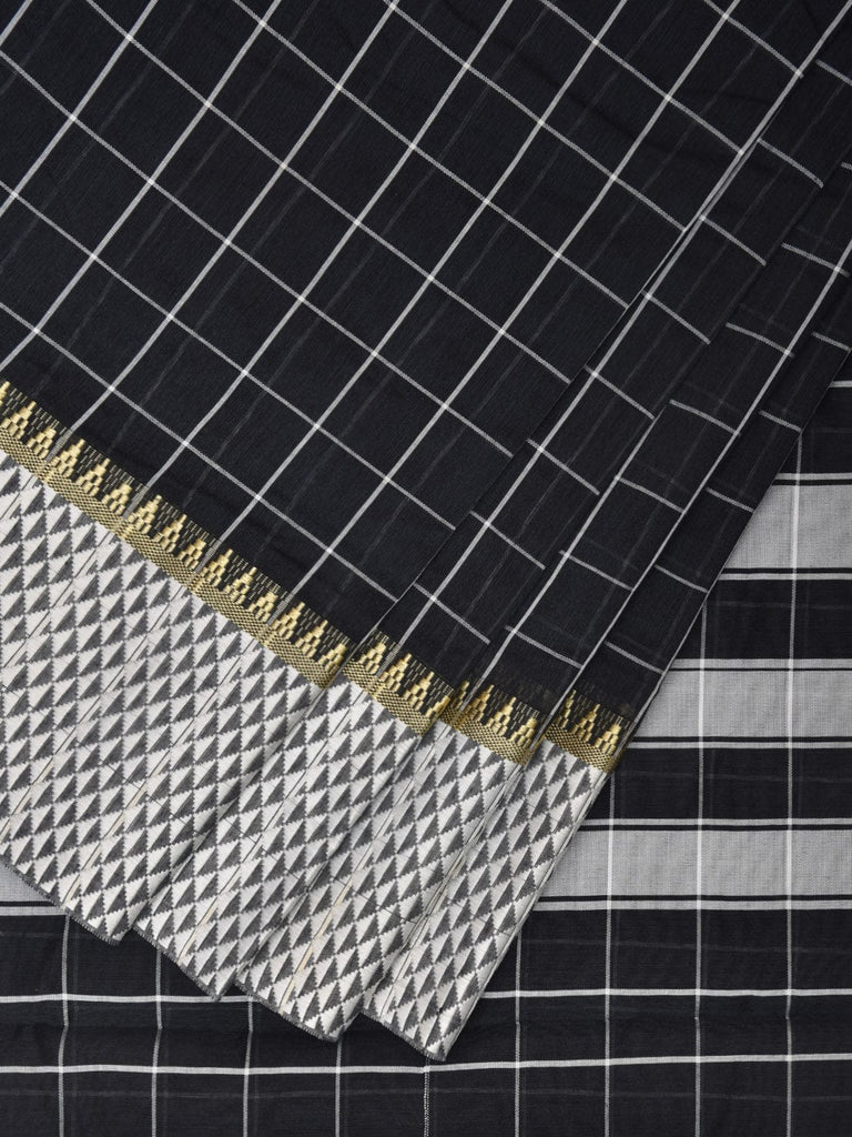 Black and White Bamboo Cotton Saree with Big Checks Design No Blouse bc0387