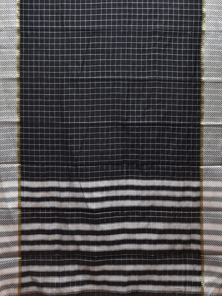 Black and White Bamboo Cotton Saree with Big Checks Design No Blouse bc0387