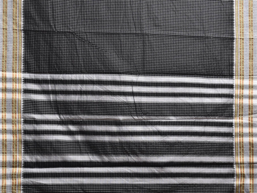 Black and White Bamboo Cotton Saree with Checks Design No Blouse bc0875