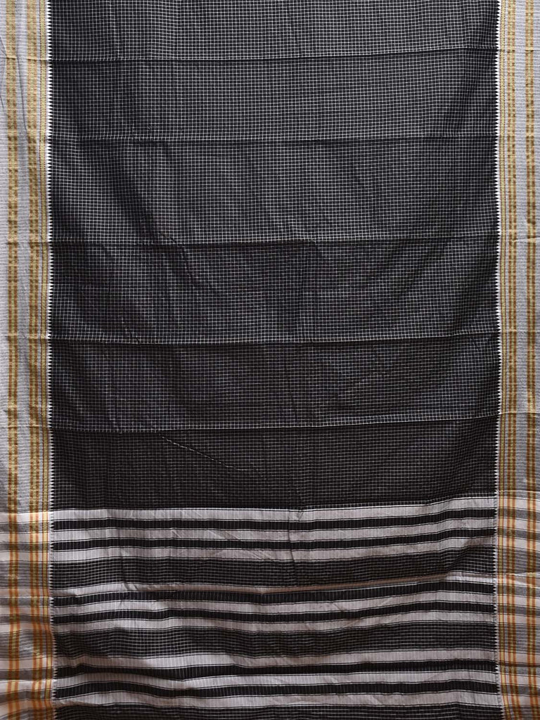 Black and White Bamboo Cotton Saree with Checks Design No Blouse bc0875