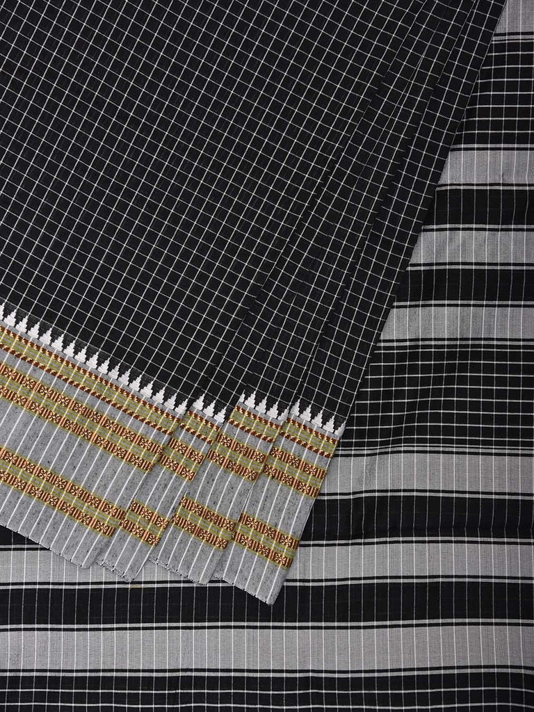 Black and White Bamboo Cotton Saree with Checks Design No Blouse bc0875