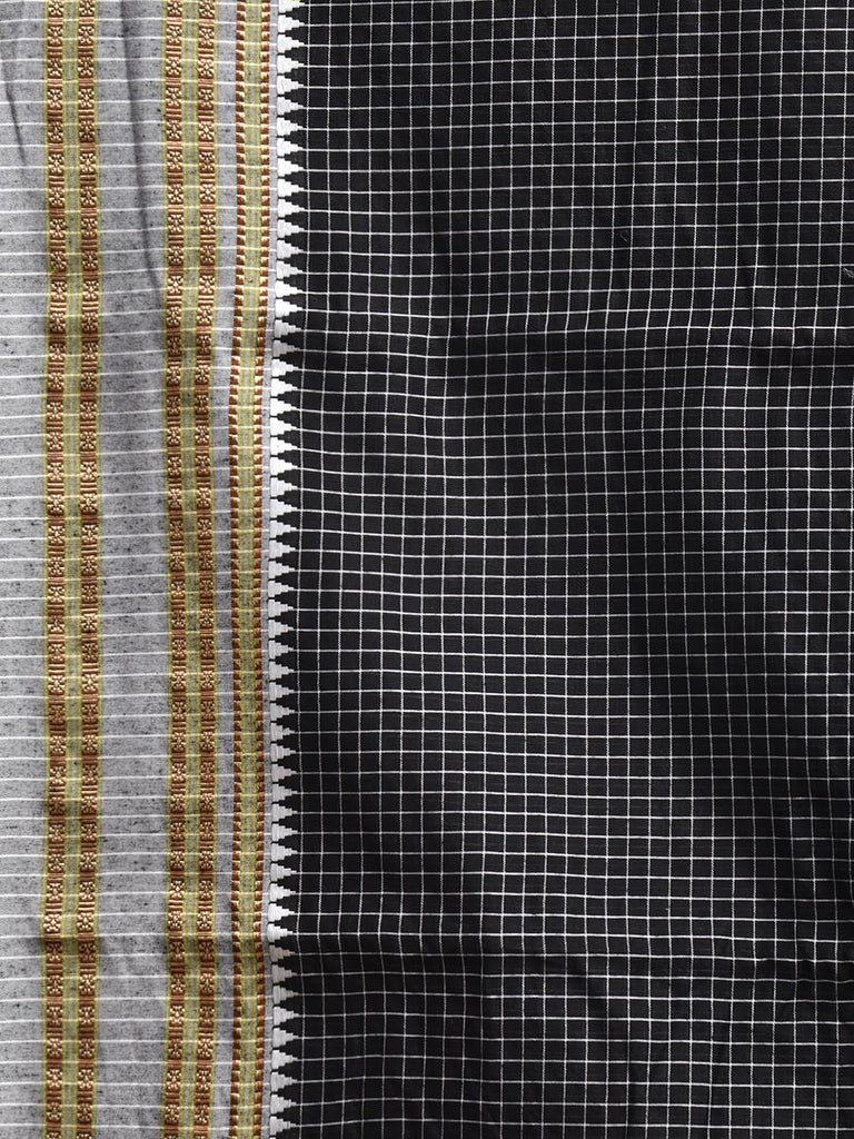 Black and White Bamboo Cotton Saree with Checks Design No Blouse bc0875