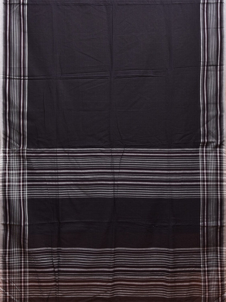Black and White Organic Cotton Plain Saree with Strips Pallu Design o0567
