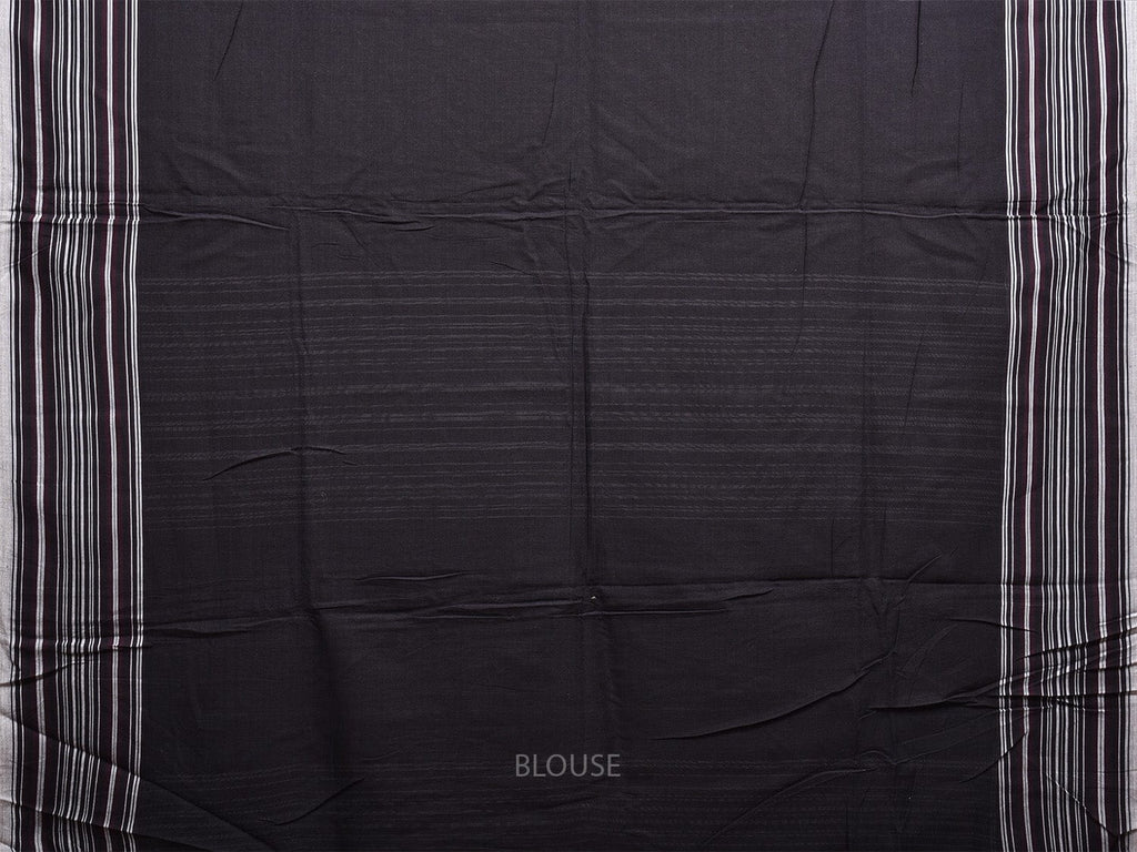 Black and White Organic Cotton Plain Saree with Strips Pallu Design o0567