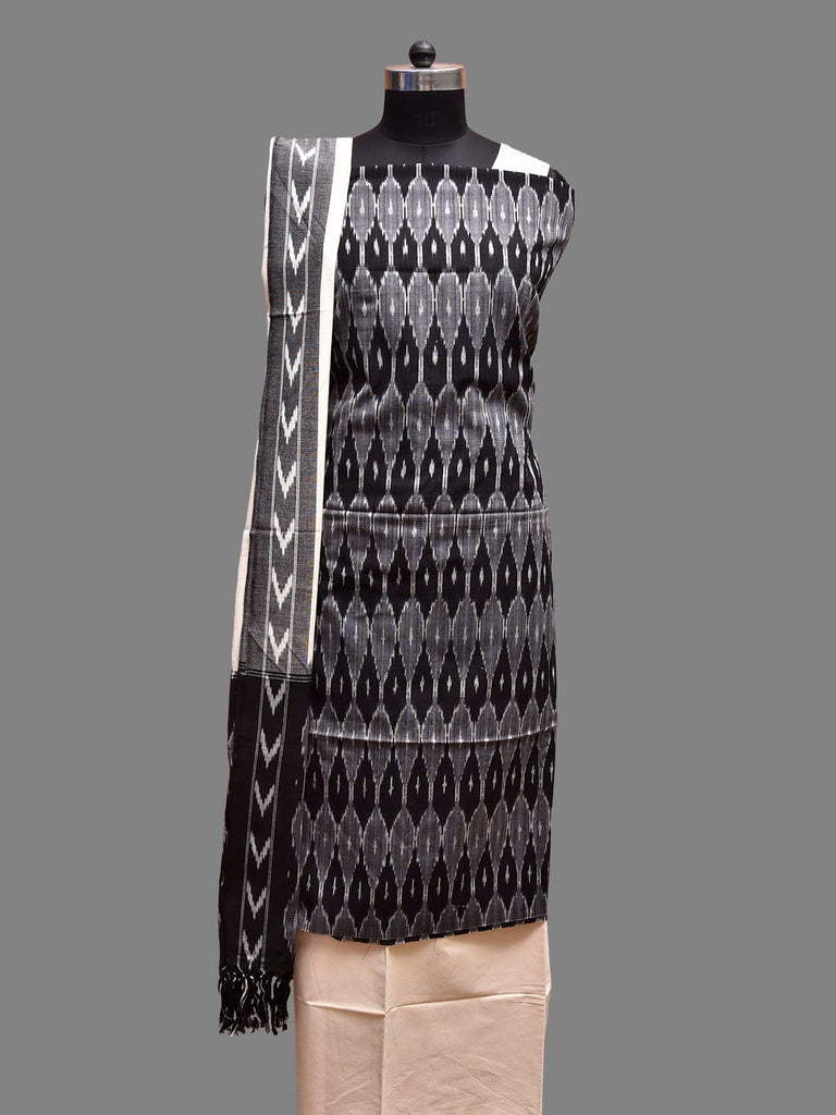 Black and White Pochampally Ikat Cotton Handloom Dress Material with Grill Design Top Plain Dupatta and Bottom dm0087