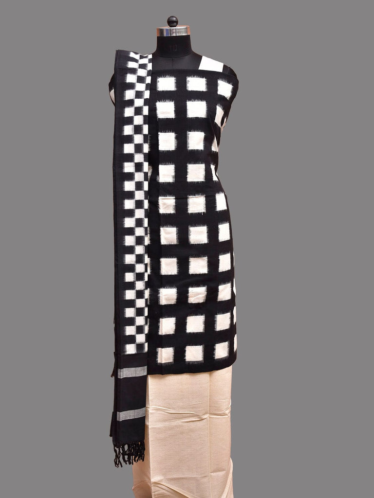 Black and White Pochampally Ikat Cotton Handloom Dress Material with Top Bottom and Dupatta 2.5mt Length dm0090