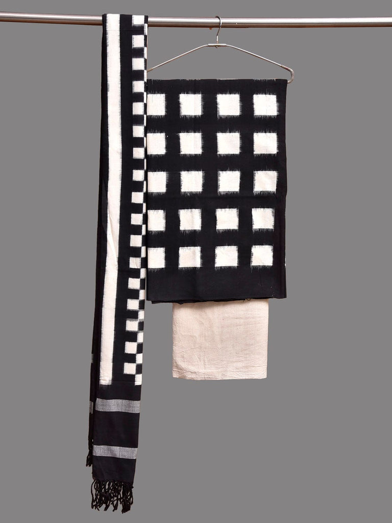 Black and White Pochampally Ikat Cotton Handloom Dress Material with Top Khadi Bottom and Dupatta dm0105