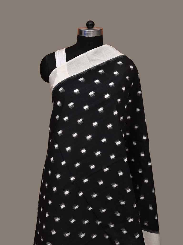 Black and White Pochampally Ikat Cotton Handloom Dupatta with Dots Design ds1896