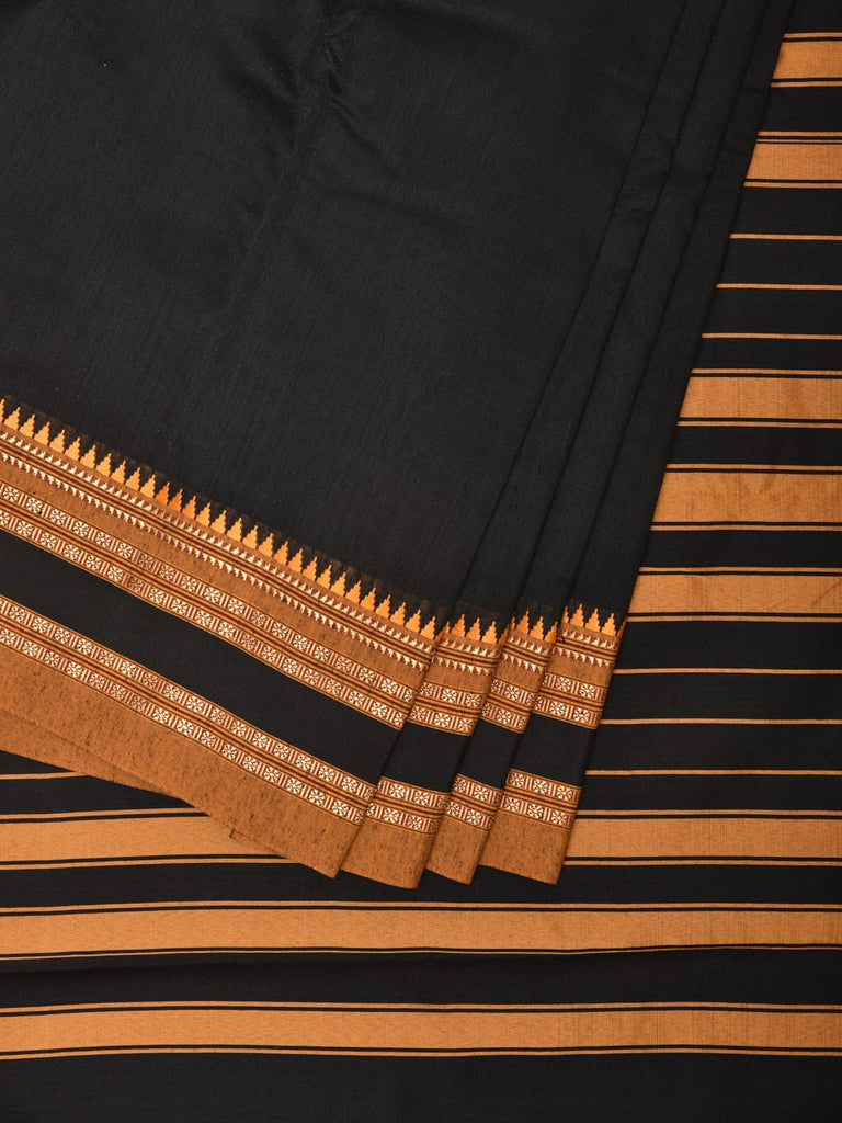 Black Bamboo Cotton Plain Saree with Temple Border Design bc0115