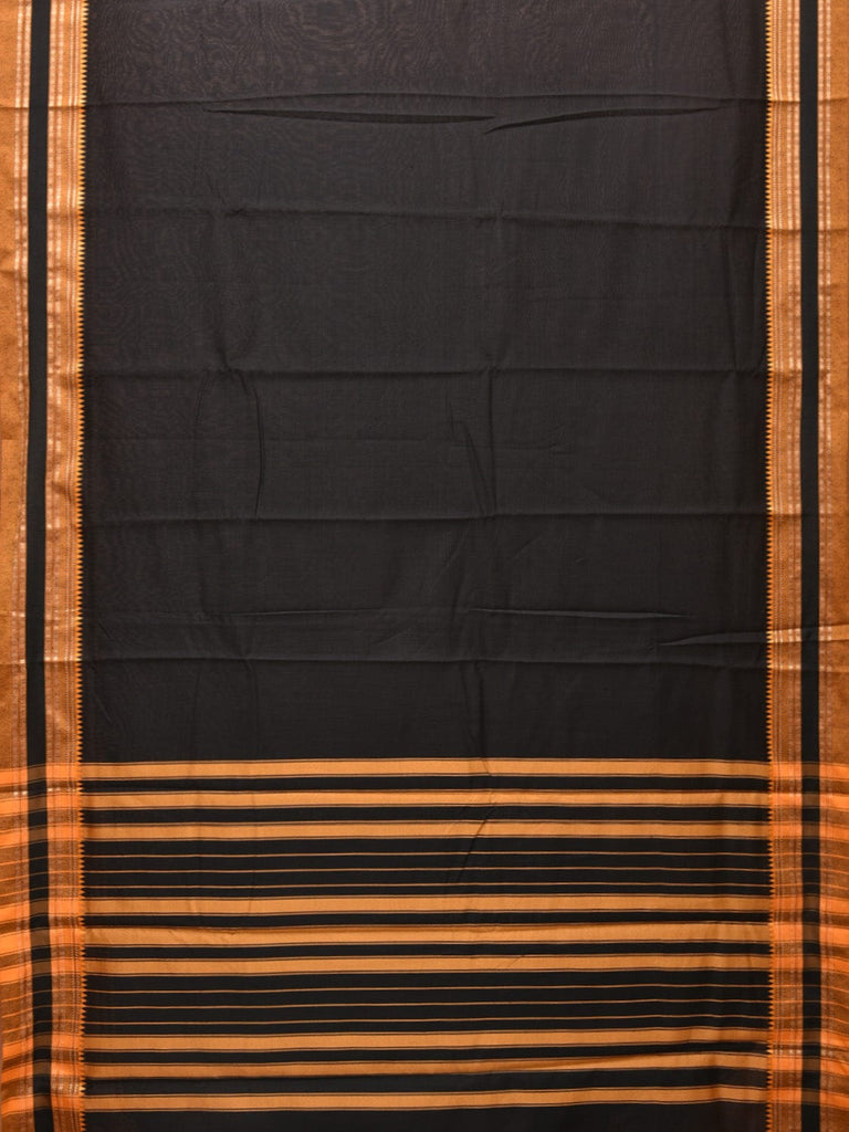 Black Bamboo Cotton Plain Saree with Temple Border Design bc0115