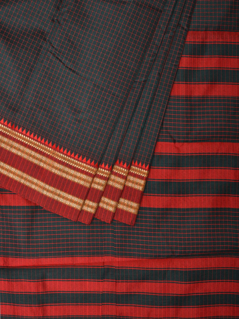 Black Bamboo Cotton Saree with Checks Design bc0120
