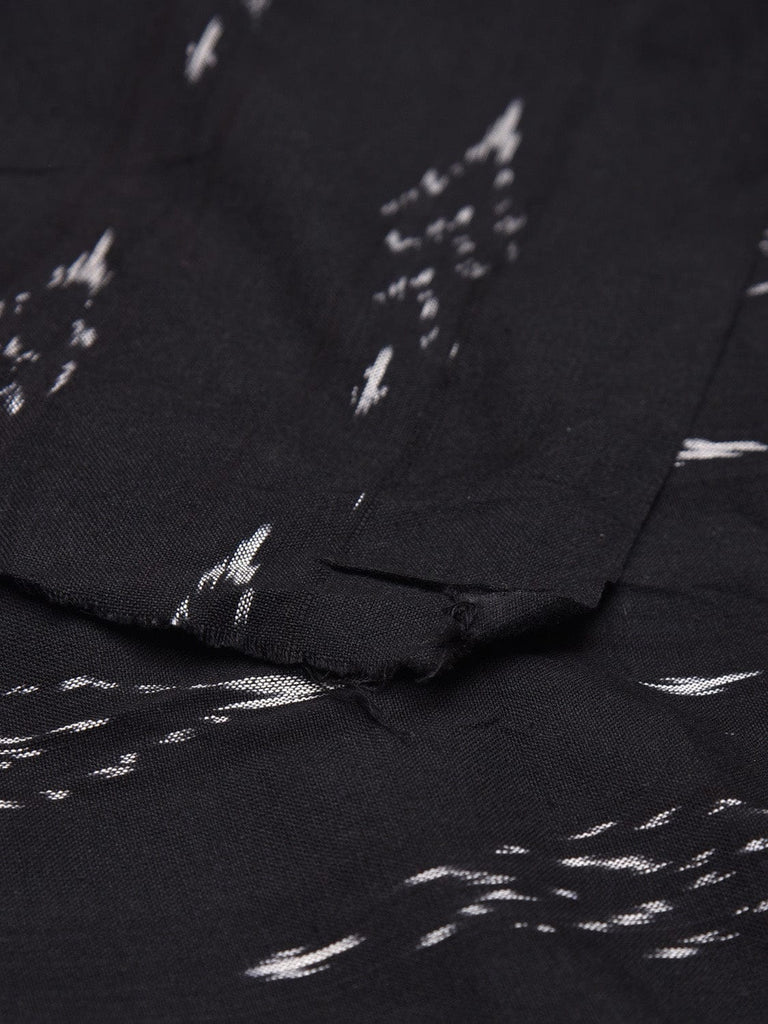 Black Ikat Cotton Handloom 2.5mts Fabric with All Over Buta Design f0263