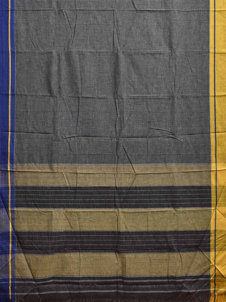 Black ilkal Cotton Saree with Checks and Ganga-Jamuna Border Design o0684