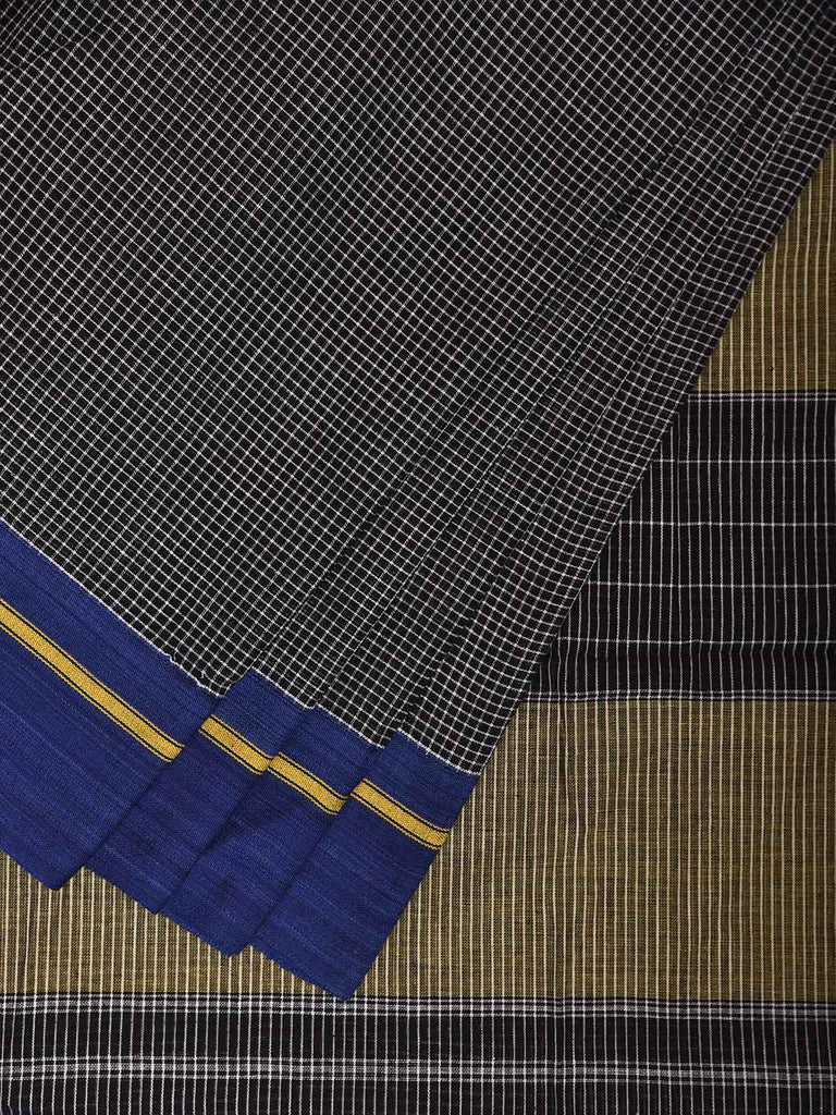 Black ilkal Cotton Saree with Checks and Ganga-Jamuna Border Design o0684