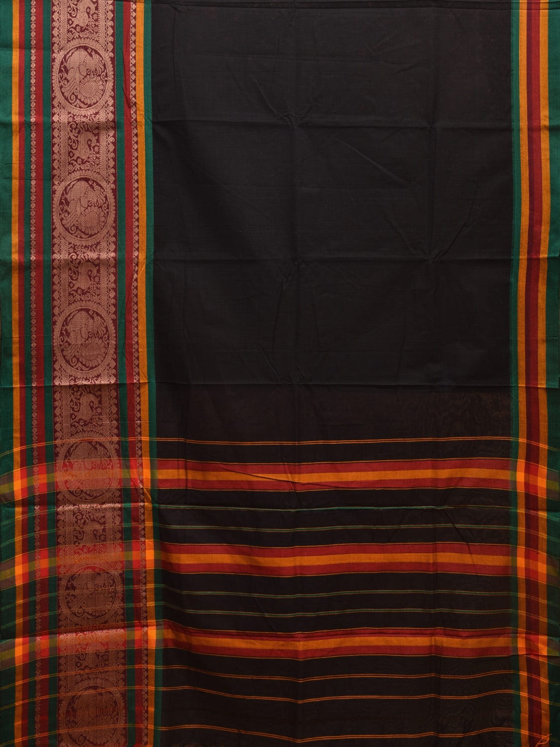 Black - Thread Buti Cotton Kanchipuram Saree with Border 08