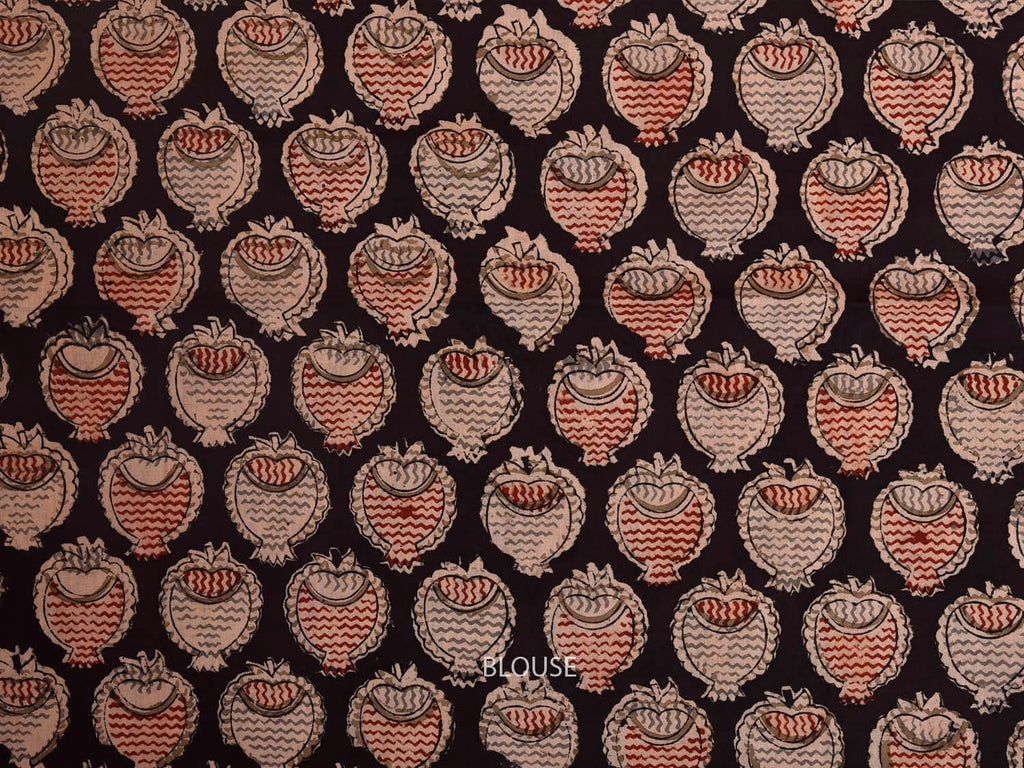 Black Kanchipuram Cotton Plain Saree with Strips Pallu Design and Kalamkari Blouse k1002