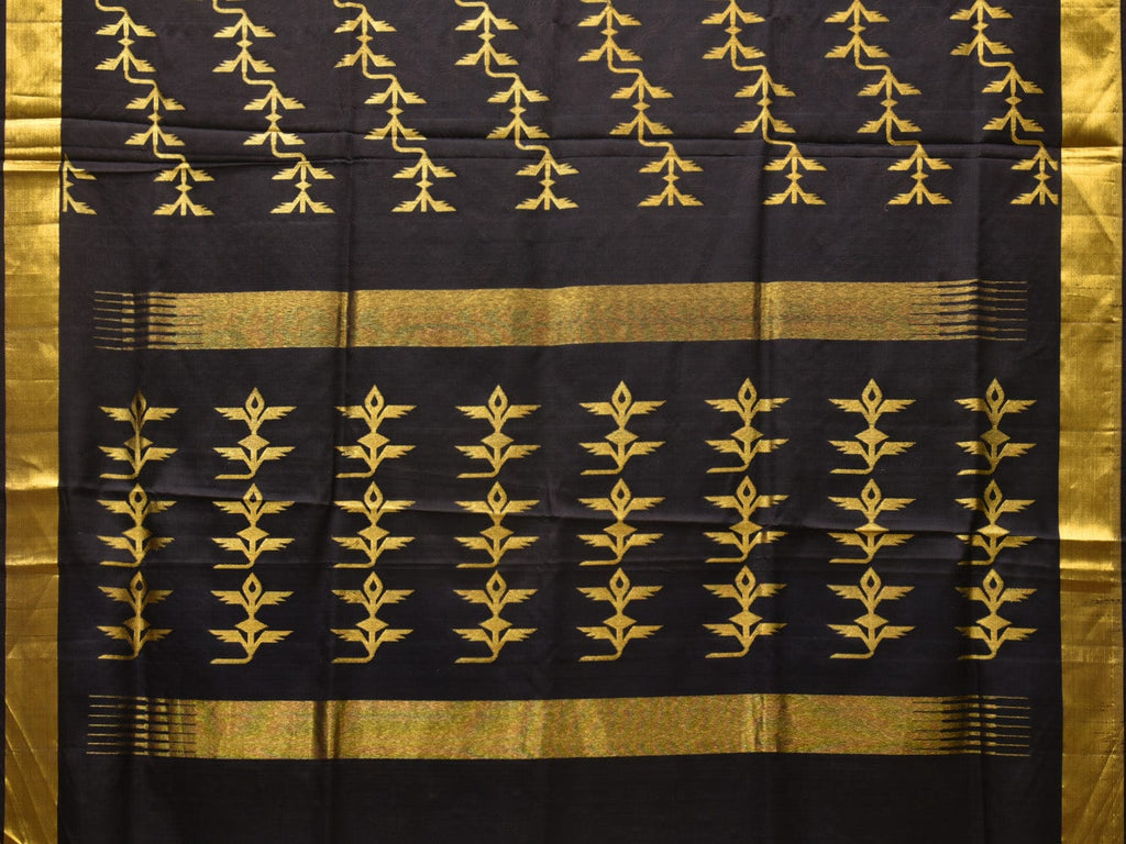 Black Kanchipuram Silk Handloom Saree with All Over Diagonal Design o0453