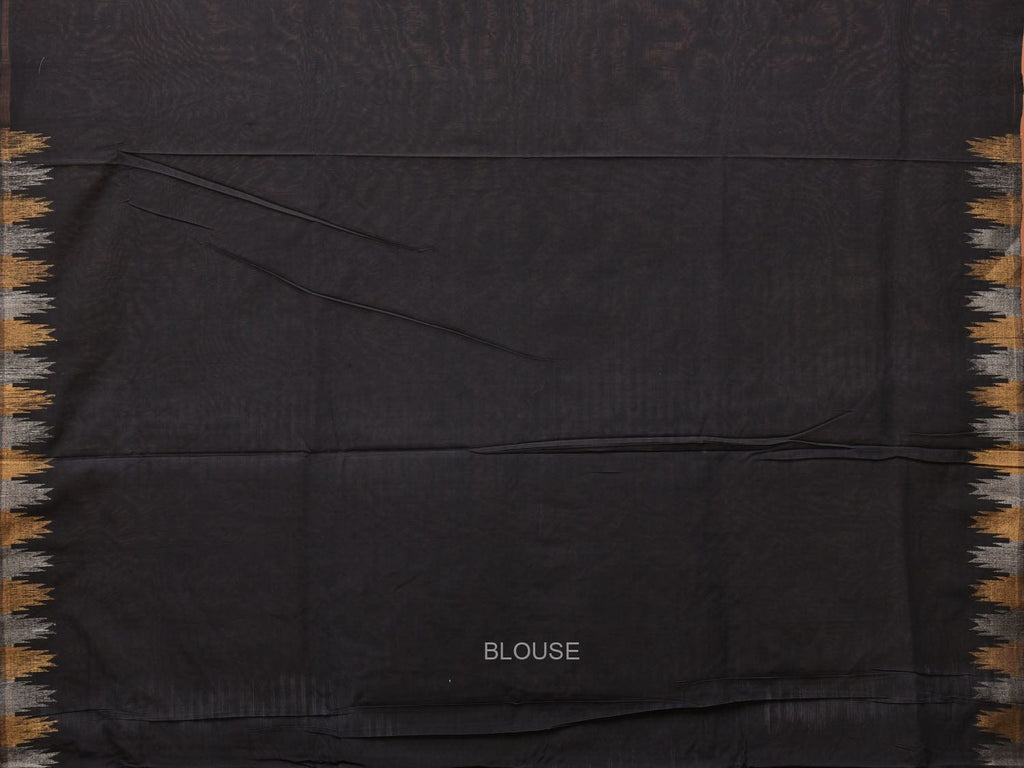 Black Khadi Cotton Handloom Saree Saree with Buta and Temple Border Design kh0604