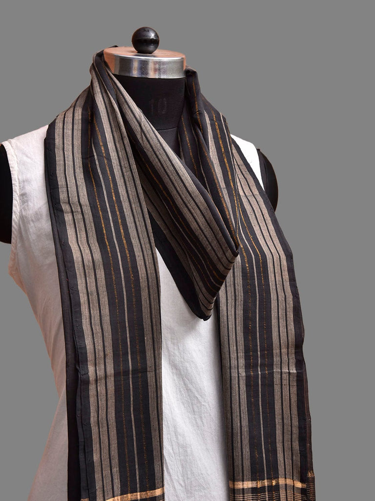 Black Mangalgiri Cotton Handloom Dupatta with One Side Strips Design ds3891