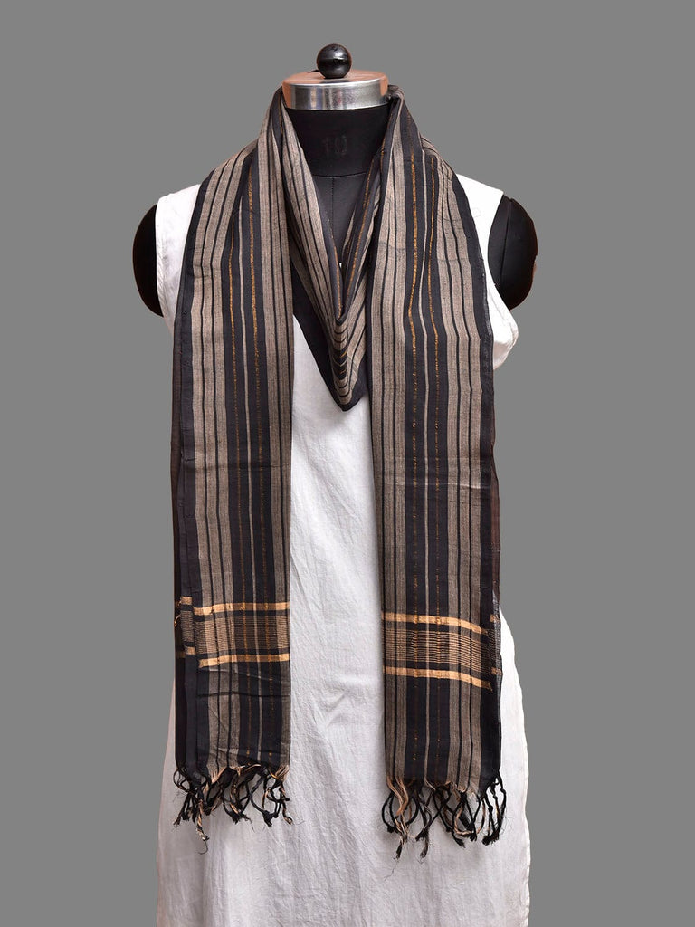 Black Mangalgiri Cotton Handloom Dupatta with One Side Strips Design ds3891