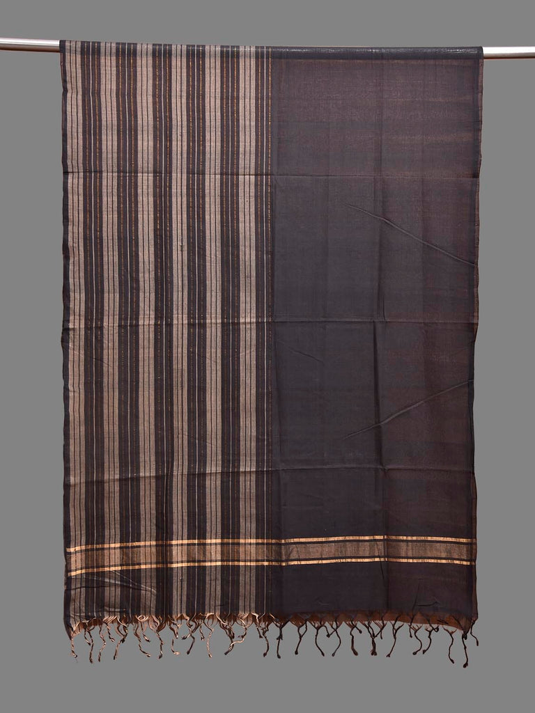 Black Mangalgiri Cotton Handloom Dupatta with One Side Strips Design ds3891