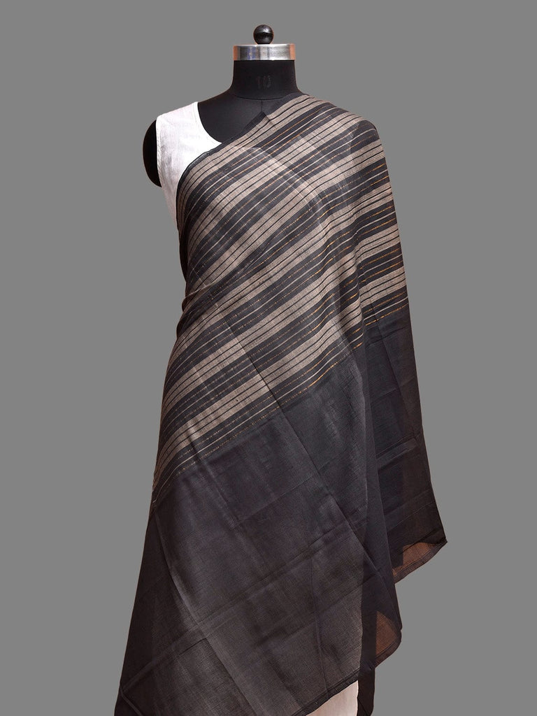 Black Mangalgiri Cotton Handloom Dupatta with One Side Strips Design ds3891