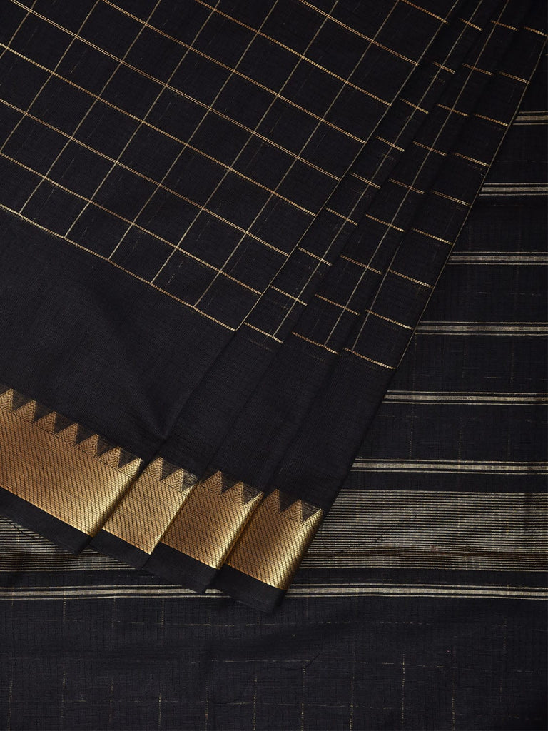 Black Mangalgiri Cotton Handloom Saree with Checks Design mn0105