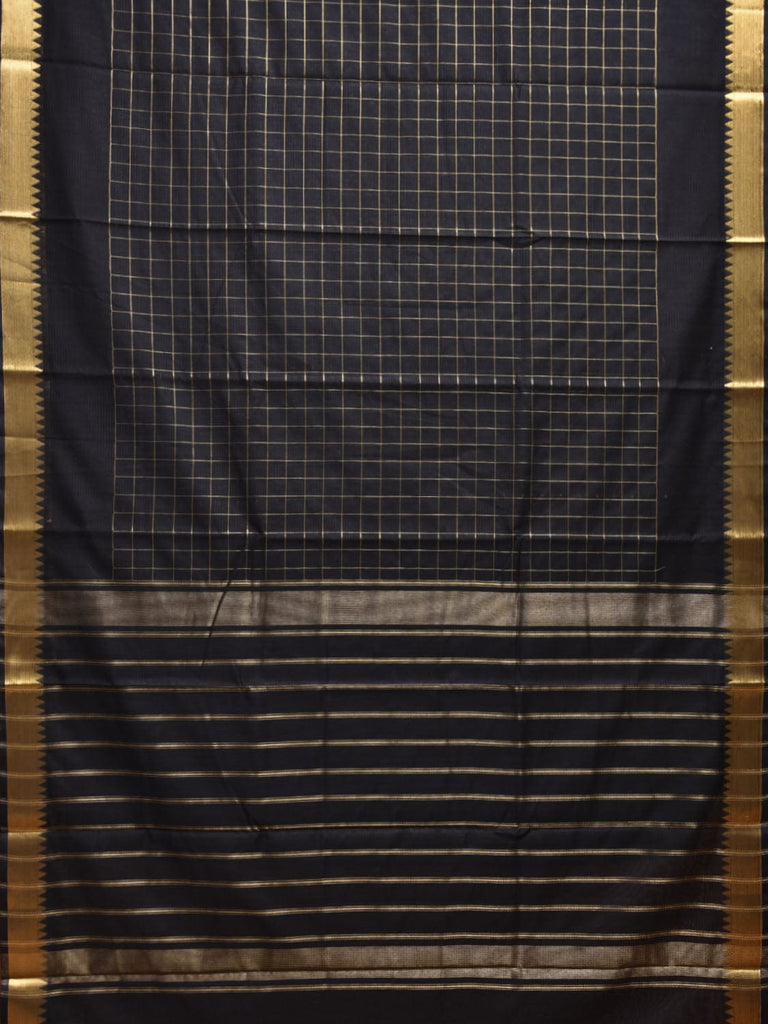 Black Mangalgiri Cotton Handloom Saree with Checks Design mn0105