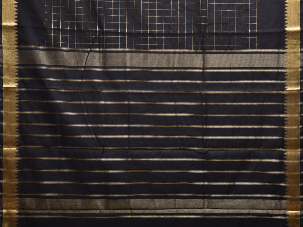 Black Mangalgiri Cotton Handloom Saree with Checks Design mn0105