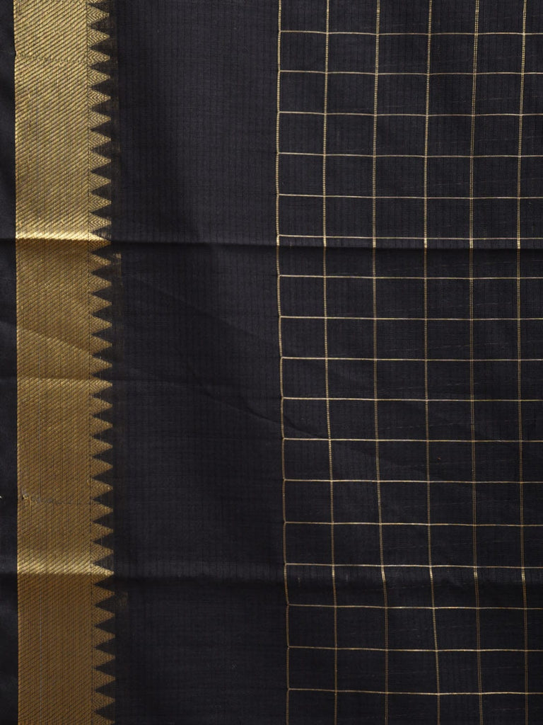 Black Mangalgiri Cotton Handloom Saree with Checks Design mn0105