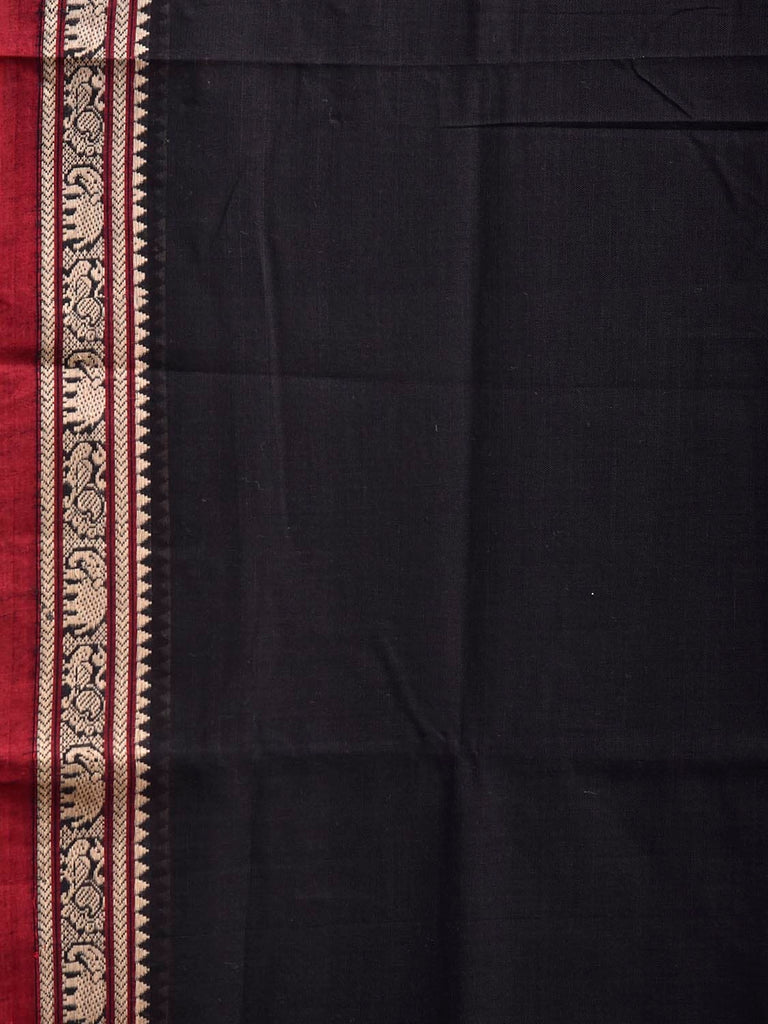 Black Narayanpet Cotton Plain Saree with Border and Strips Pallu Design No Blouse np1370