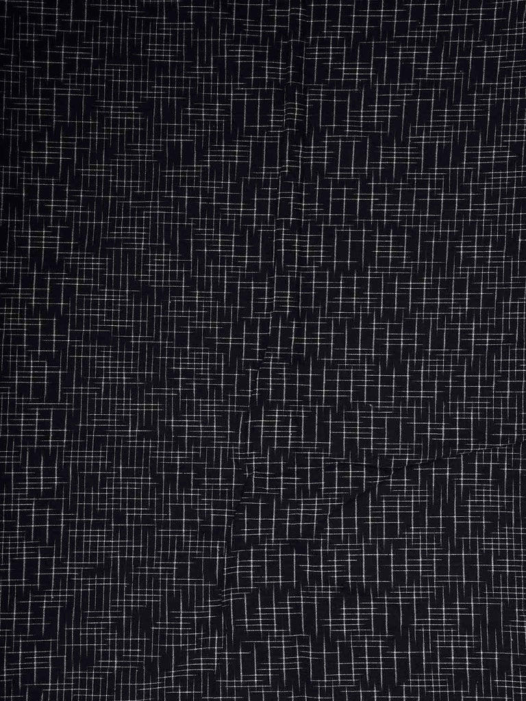Black Pochampally Ikat Cotton 3mts Fabric with Checks Design f0306