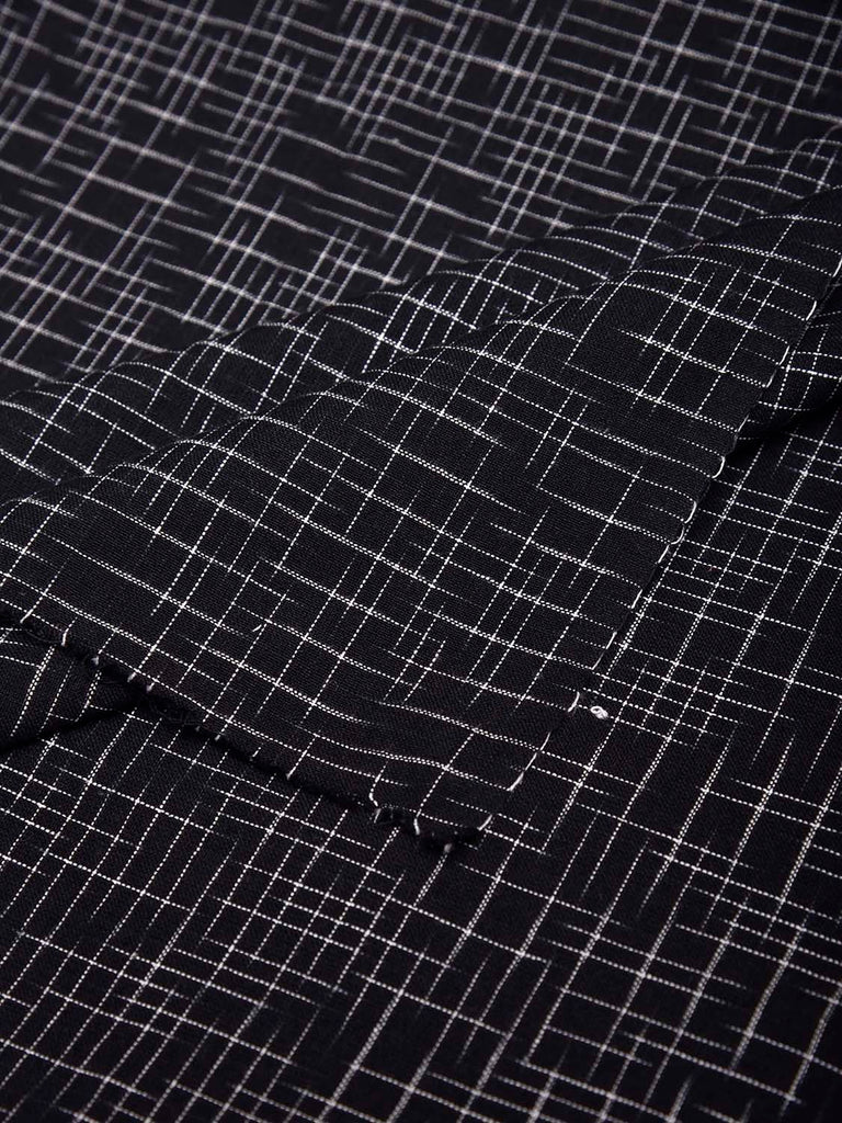 Black Pochampally Ikat Cotton 3mts Fabric with Checks Design f0306