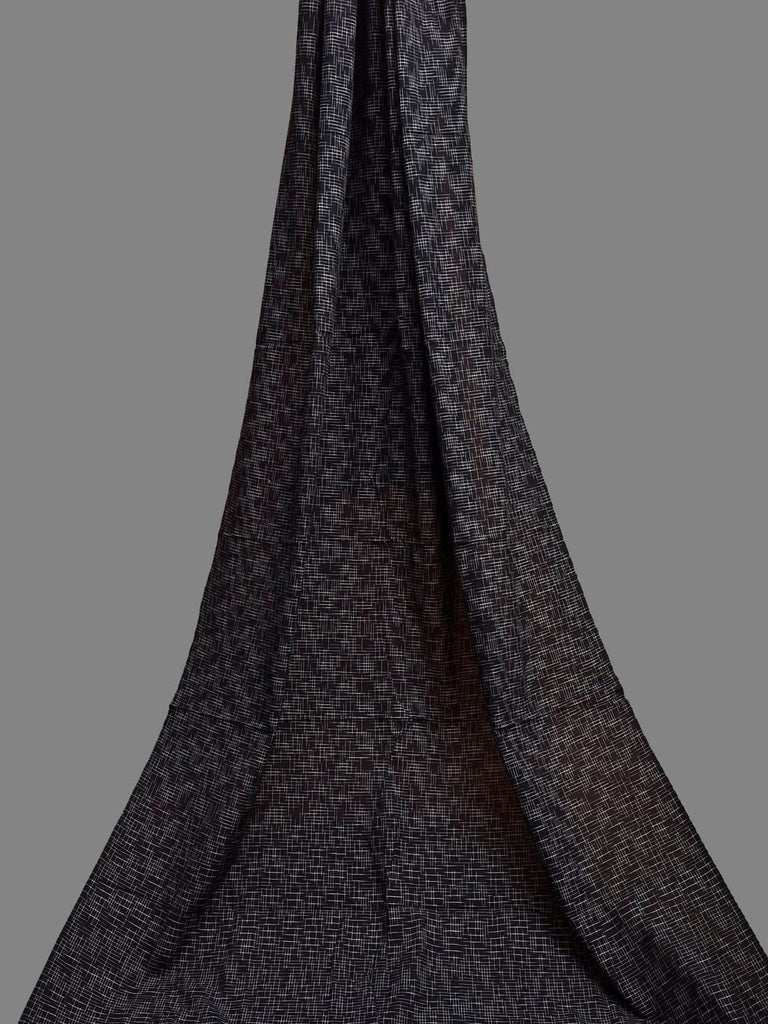 Black Pochampally Ikat Cotton 3mts Fabric with Checks Design f0306