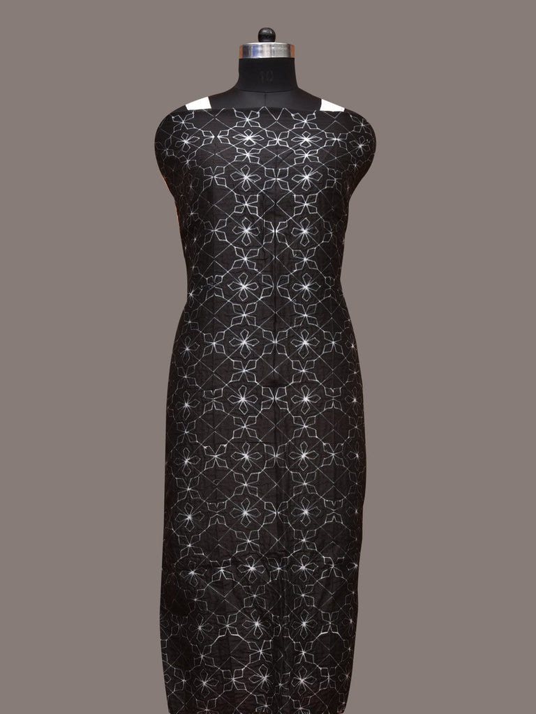 Black Shibori Cotton Handloom Fabric with Geometric Design f0239