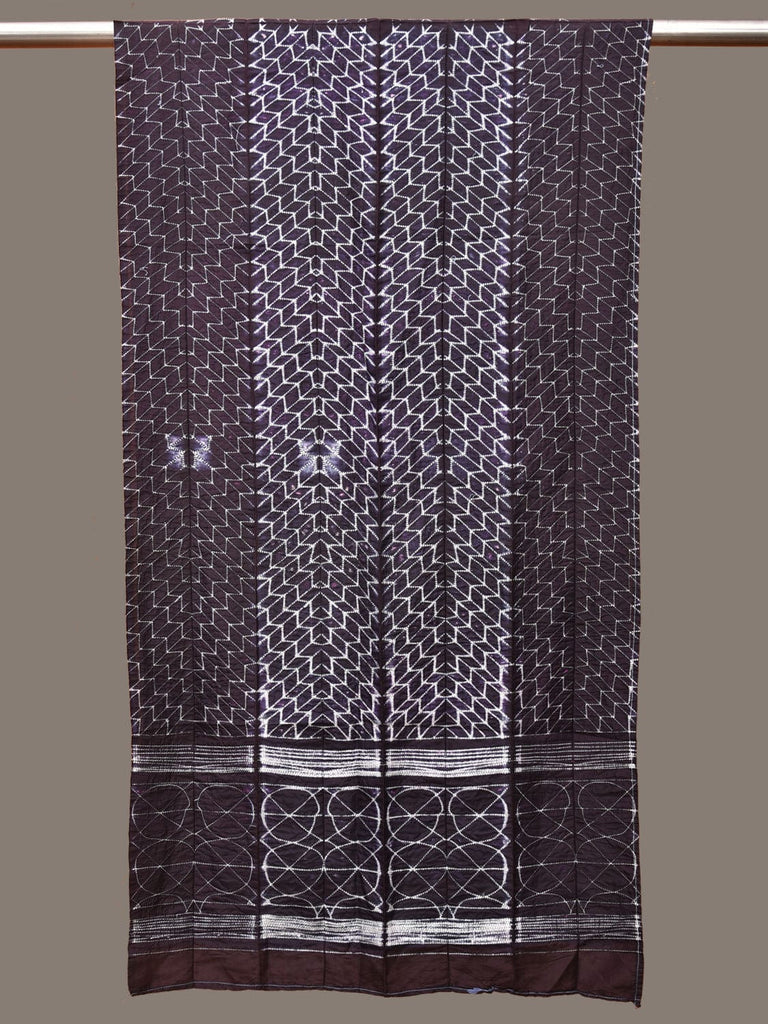 Black Shibori Silk Handloom Stole with Steps Design ds3260