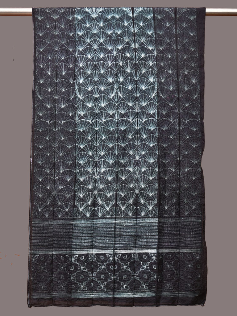Black Shibori Spun Silk Handloom Stole with Sea Shell Design ds3231