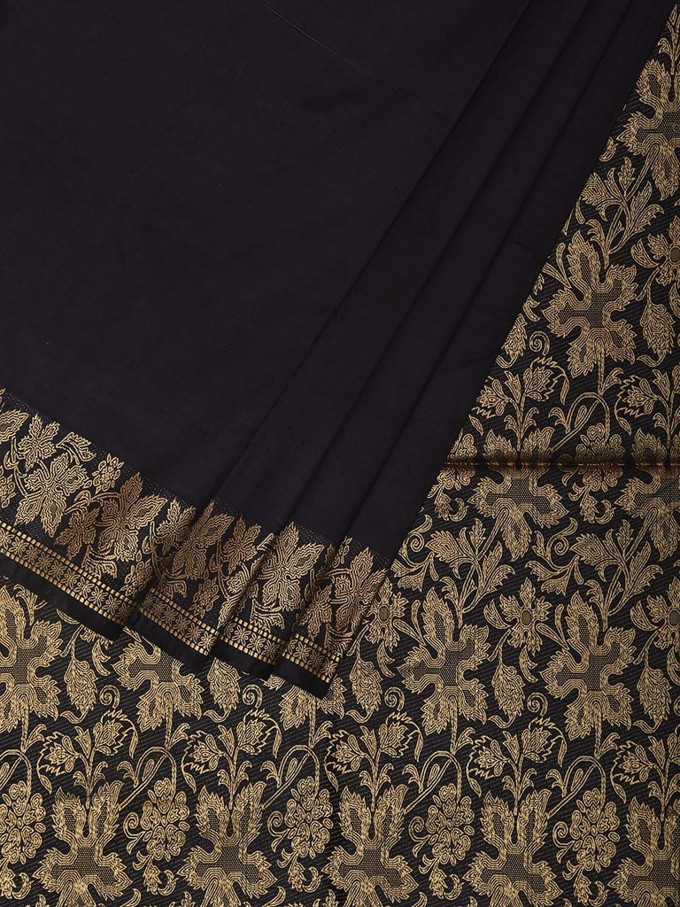 Black Silk Saree with Thread Work Border and Pallu Design No Blouse o0712